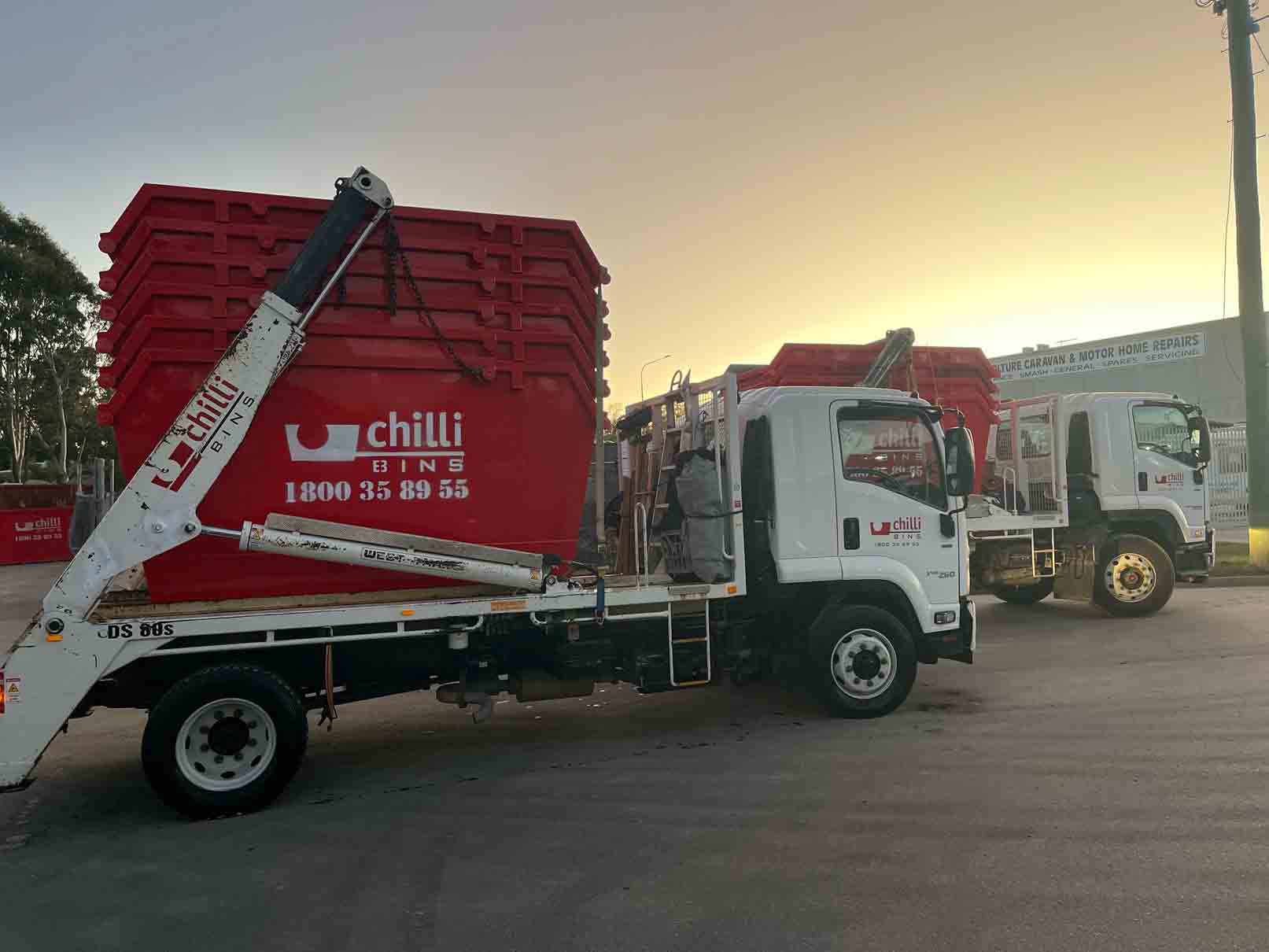 Red Chilli Bins On A Truck With Sunset Background